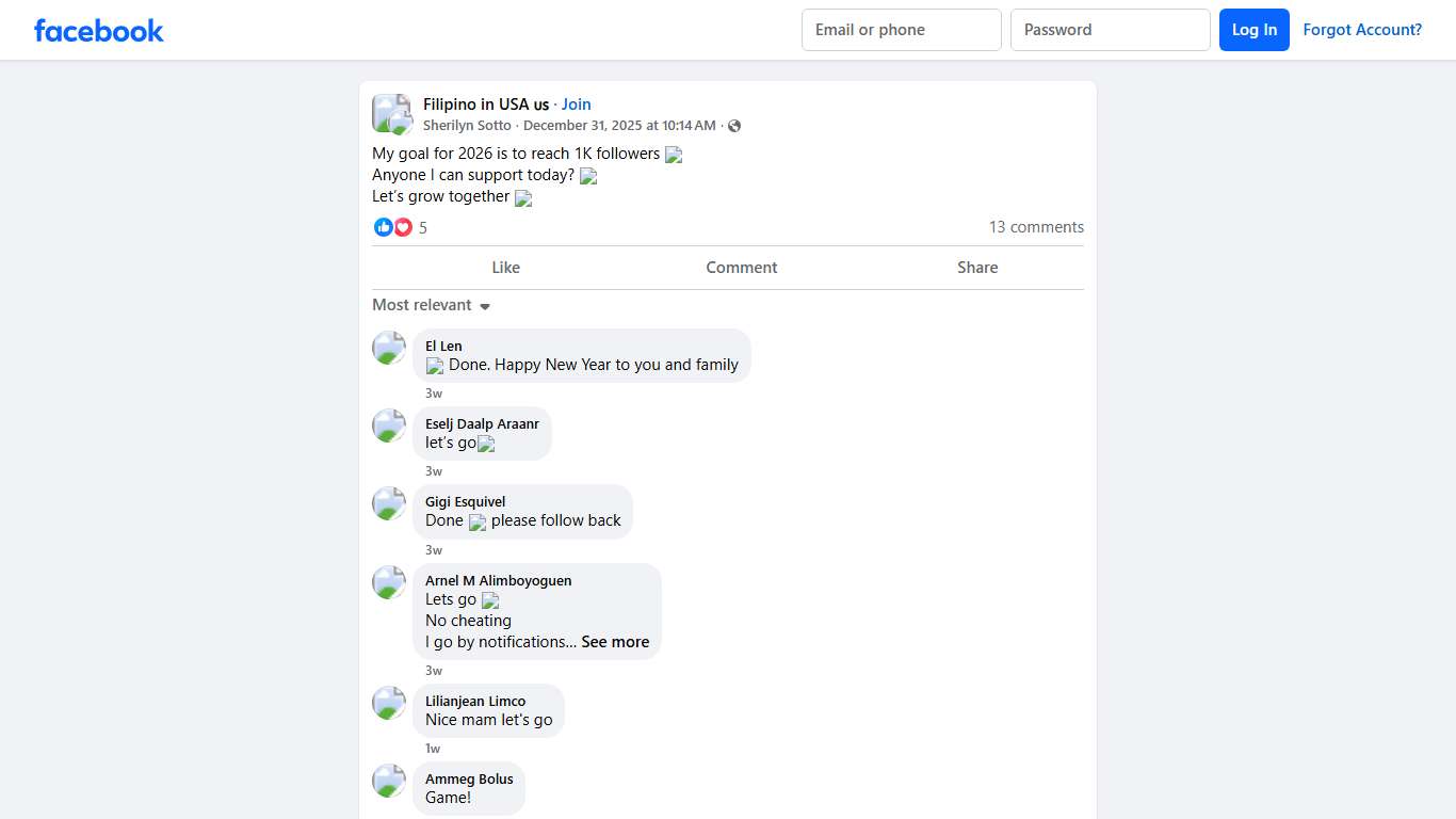 Filipino in USA 🇺🇸 My goal for 2026 is to reach 1K followers ✨ Facebook